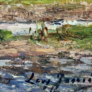 Léon JAMIN ‘The Ourthe at Esneux’ painting oil on panel