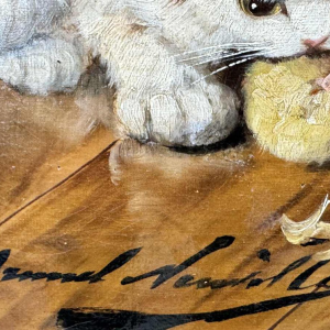 Alfred Arthur Brunel de NEUVILLE "3 katjes en een kuiken" schilderij olieverf op doek