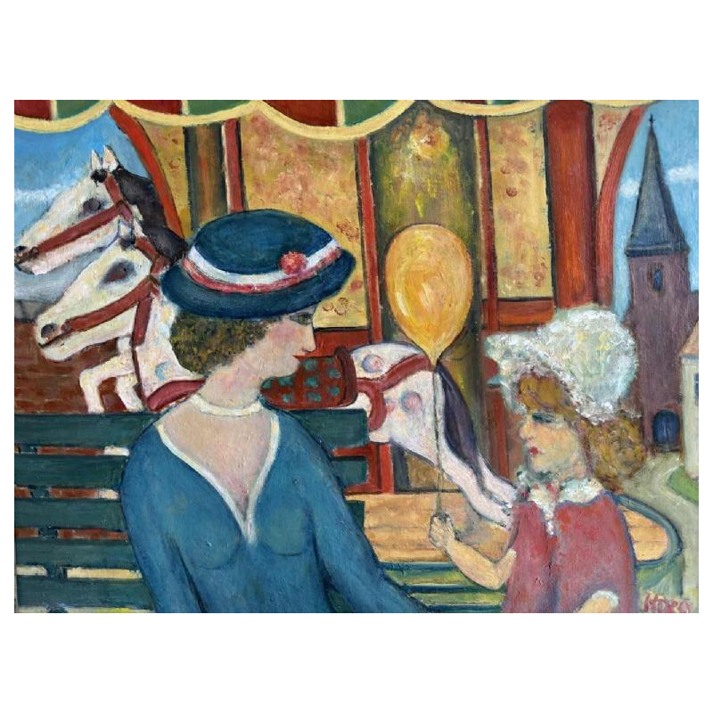 Marcel HOCQ :(1933-20121): « La petite fille au ballon et le carrousel »