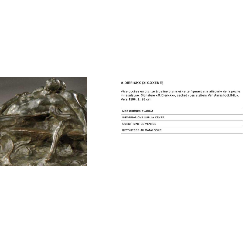 OMER DIERICKX, Zeldzame Art Nouveau zegelstempel, tinnen naakten sculptuur, jare