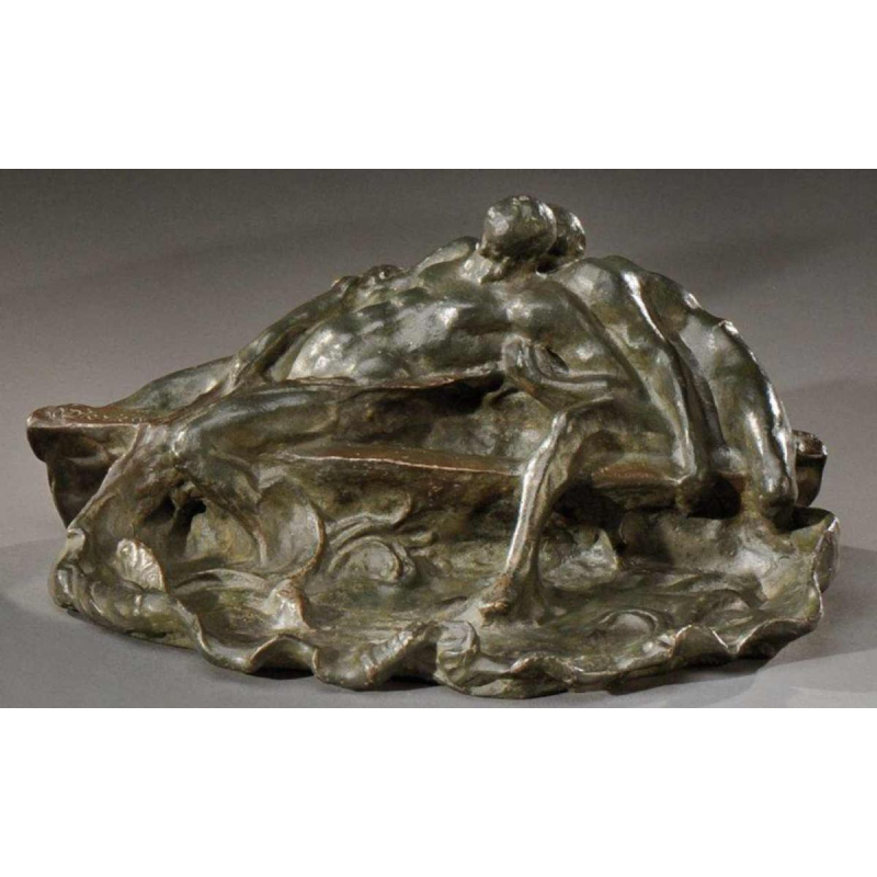 OMER DIERICKX, Rare Sceau Tampon Cachet ART NOUVEAU, sculpture nus étain, 1900s