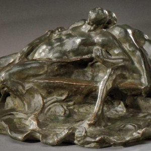 OMER DIERICKX, Rare Sceau Tampon Cachet ART NOUVEAU, sculpture nus étain, 1900s