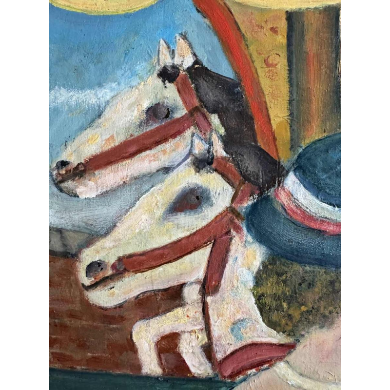 Marcel HOCQ :(1933-20121): The little girl with the ball and the merry-go-round.