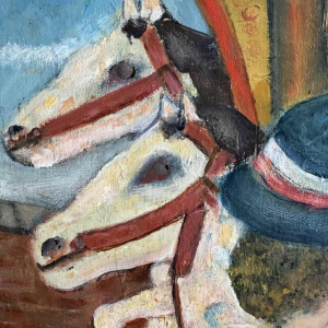 Marcel HOCQ :(1933-20121): The little girl with the ball and the merry-go-round.