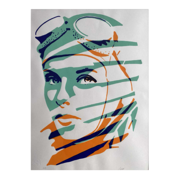 Olivier Hoffait (SOKE) "L'aviatrice" lithogravure couleur