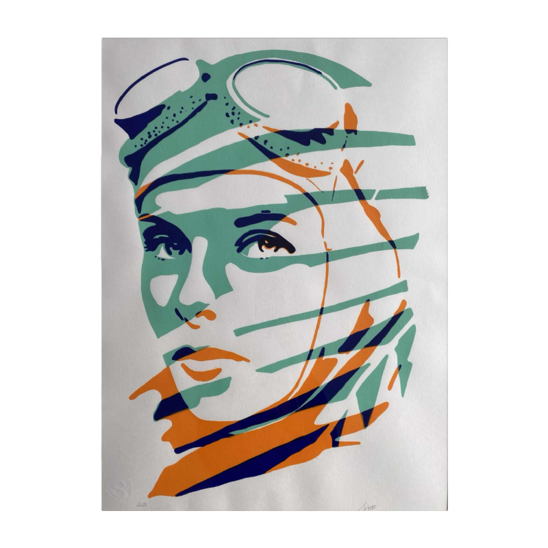 Olivier Hoffait (SOKE) "L'aviatrice" lithogravure couleur