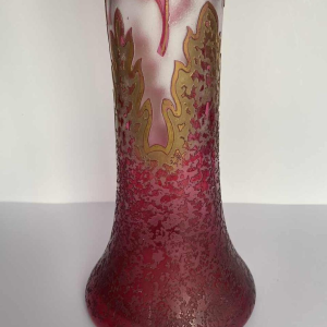 Art Nouveau vase 'flowers and thistles' acid-etched red lined glass, France ca 1900