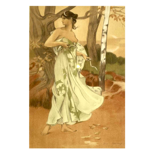 Auguste Donnay pour L'Imprimerie Champenois "Artemis" estampe lithographie originale sur papier vélin, 1897