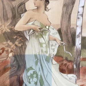 Auguste Donnay pour L'Imprimerie Champenois "Artemis" estampe lithographie originale sur papier vélin, 1897