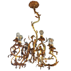 Bronze Chandelier Napoléon III , style Louis XV torsade rocaille baroque, 1890.