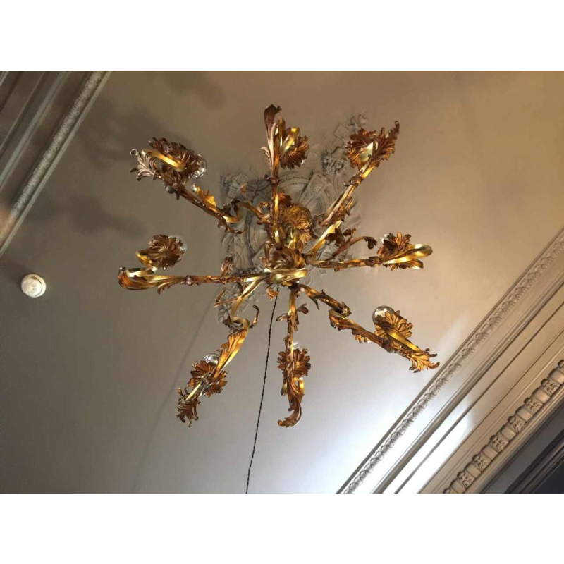 Napoleon III bronzen kroonluchter, Louis XV-stijl barokke rococo twist, 1890.