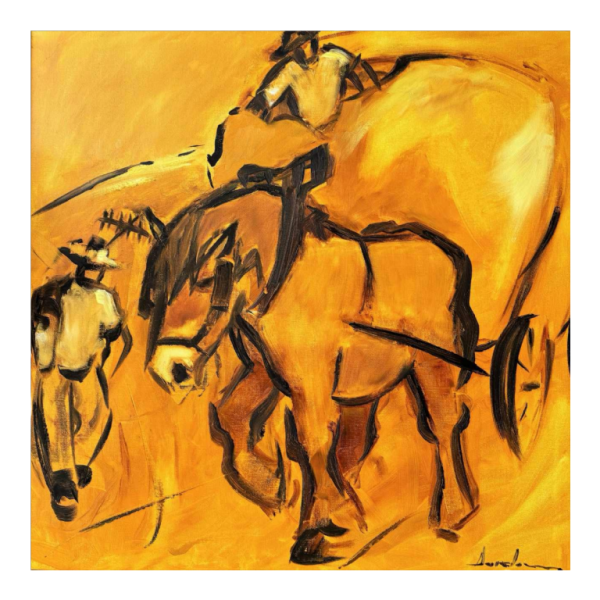 Milo DARDENNE ‘Men and carriage after haymaking’ painting oil on canvas