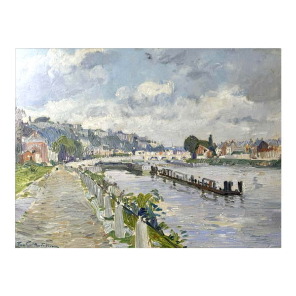 Paul MATHIEU « La Meuse à Namur avec le Pont de Jambes et la Citadelle » huile sur panneau