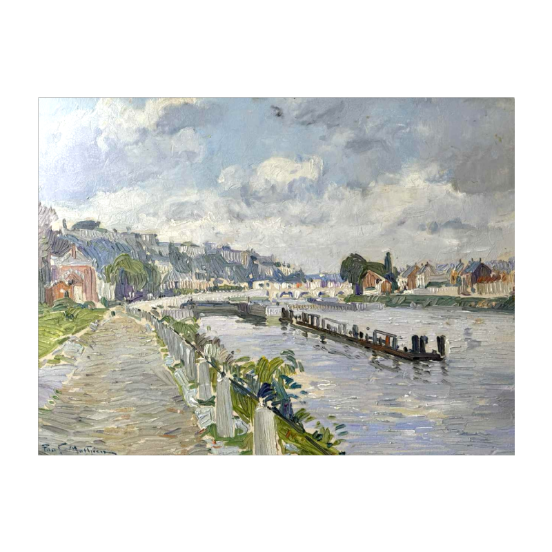 Paul MATHIEU « La Meuse à Namur avec le Pont de Jambes et la Citadelle » huile sur panneau