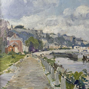 Paul MATHIEU « La Meuse à Namur avec le Pont de Jambes et la Citadelle » huile sur panneau