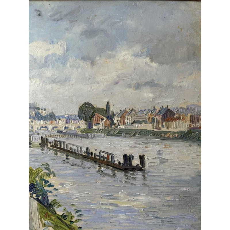 Paul MATHIEU "The Meuse at Namur with the Jambes Bridge and the Citadel", oil on canvas