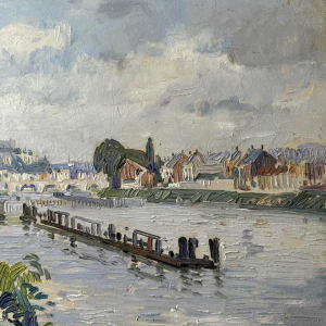 Paul MATHIEU « La Meuse à Namur avec le Pont de Jambes et la Citadelle » huile sur panneau