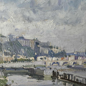 Paul MATHIEU "The Meuse at Namur with the Jambes Bridge and the Citadel", oil on canvas