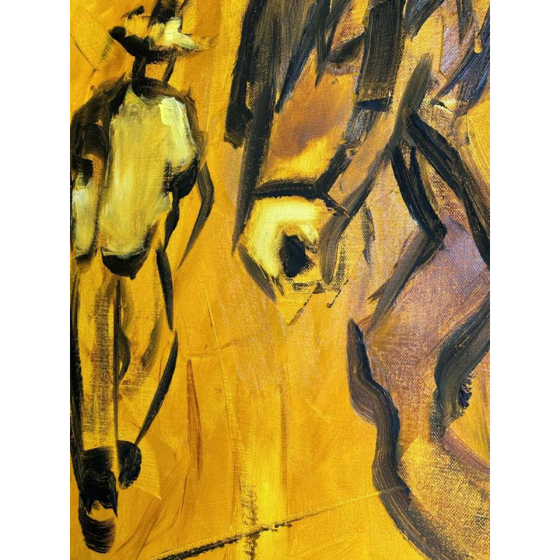 Milo DARDENNE «Les hommes et lattelage après la fenaison» peinture huile sur toile