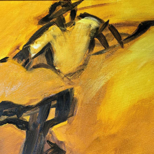 Milo DARDENNE «Les hommes et lattelage après la fenaison» peinture huile sur toile