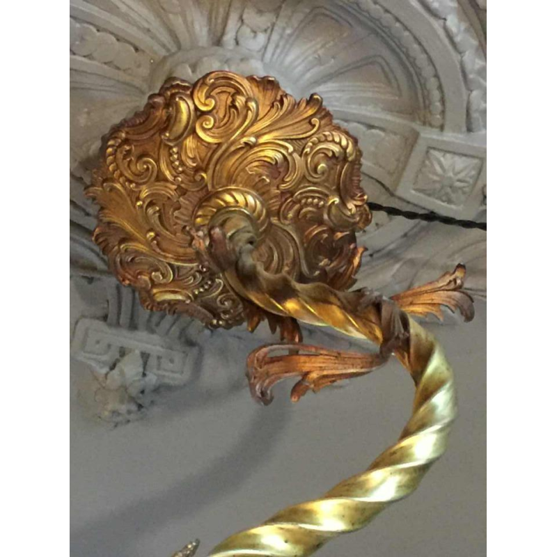 Napoleon III bronzen kroonluchter, Louis XV-stijl barokke rococo twist, 1890.