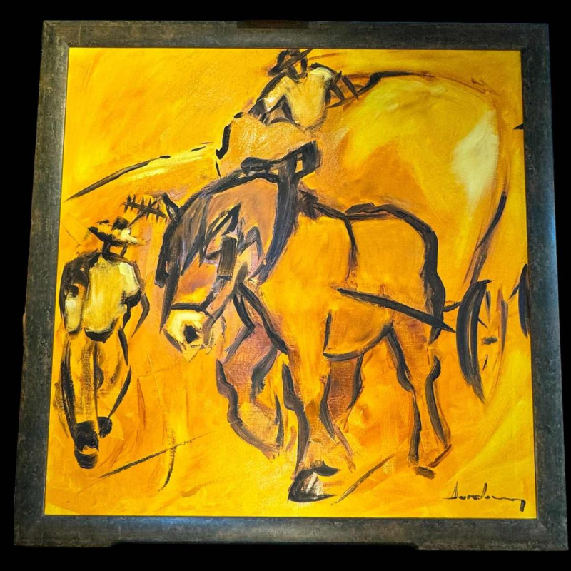 Milo DARDENNE ‘Men and carriage after haymaking’ painting oil on canvas