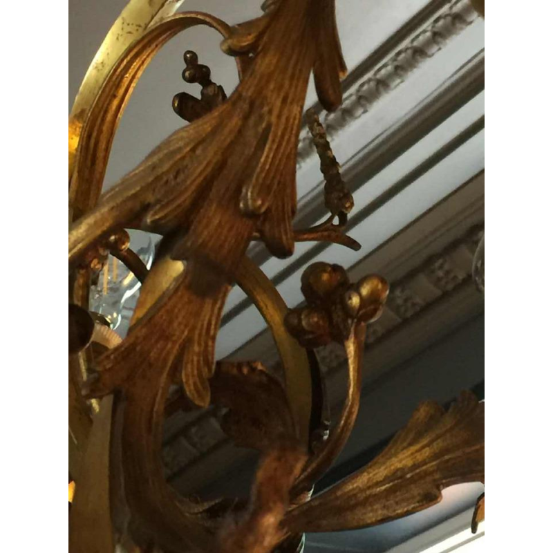 Bronze Chandelier Napoléon III , style Louis XV torsade rocaille baroque, 1890.