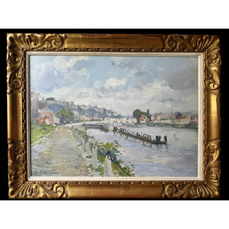 Paul MATHIEU "The Meuse at Namur with the Jambes Bridge and the Citadel", oil on canvas