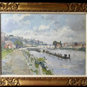 Paul MATHIEU « La Meuse à Namur avec le Pont de Jambes et la Citadelle » huile sur panneau