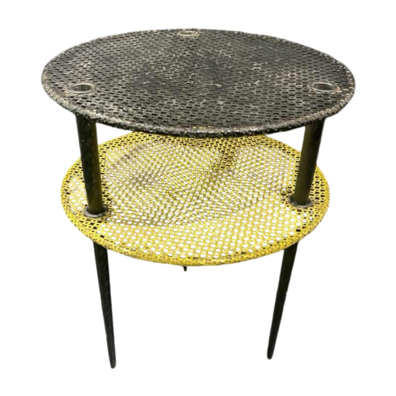 Mathieu MATÉGOT, tables gigognes en métal perforé jaune / noir, ca 1950