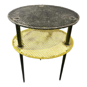 Mathieu MATÉGOT, tables gigognes en métal perforé jaune / noir, ca 1950