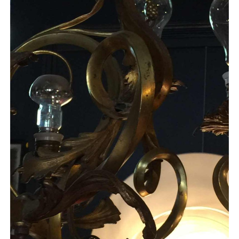 Bronze Chandelier Napoléon III , style Louis XV torsade rocaille baroque, 1890.