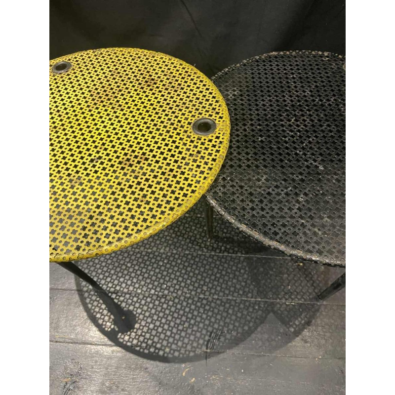 Mathieu MATÉGOT, nesting tables in yellow/black perforated metal, ca 1950