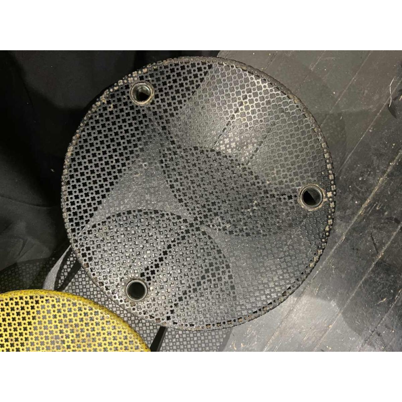 Mathieu MATÉGOT, nesting tables in yellow/black perforated metal, ca 1950