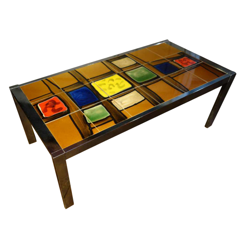 table basse céramique / métal chromé Design Style Belarti, circa 1960