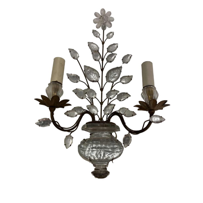 Maison Baguès (Parijs), suite van 4 wandlampen, glas en verguld metaal, circa 1950