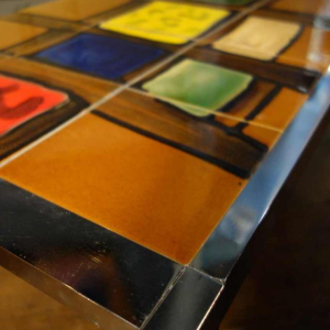 table basse céramique / métal chromé Design Style Belarti, circa 1960