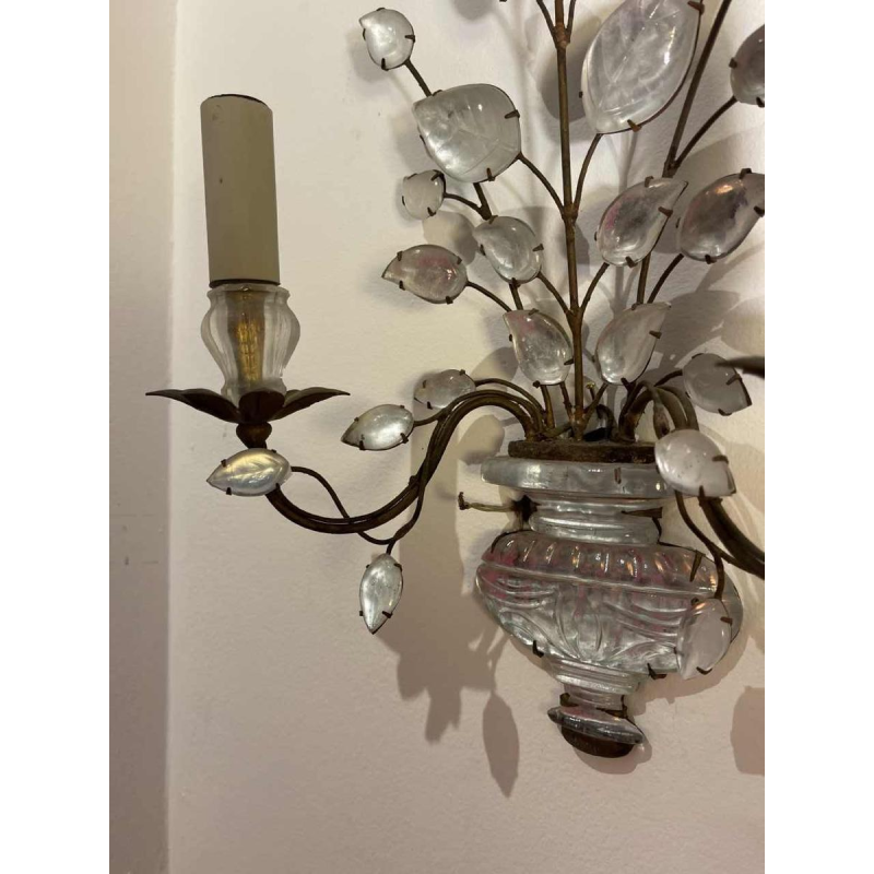 Maison Baguès (Paris), suite de 4 appliques, verre et métal doré, vers 1950