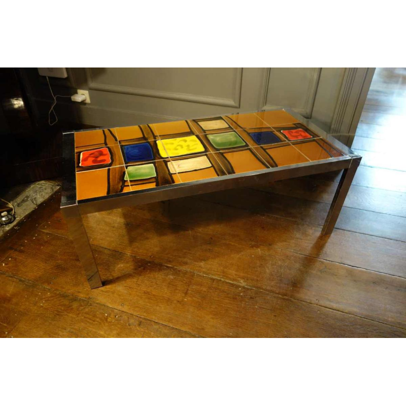 table basse céramique / métal chromé Design Style Belarti, circa 1960