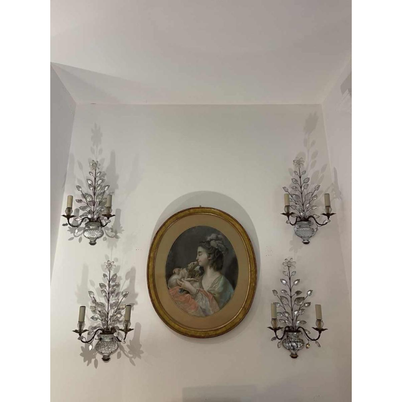 Maison Baguès (Paris), suite of 4 wall lights, glass and gilded metal, circa 1950