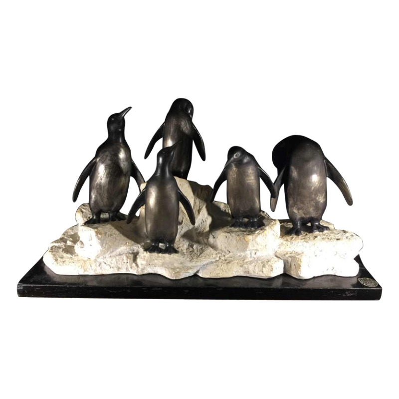 Sculpture animalière "Pingouins" Art Déco - régule & terre cuite - circa 1930
