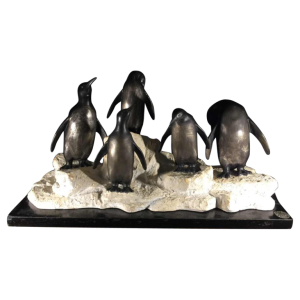 Animal sculpture "Penguins" Art Deco in metal and terracotta - circa 1930