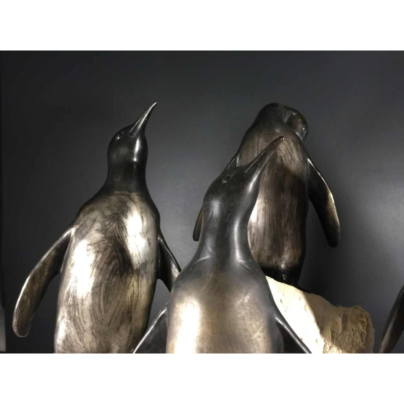 Animal sculpture "Penguins" Art Deco in metal and terracotta - circa 1930
