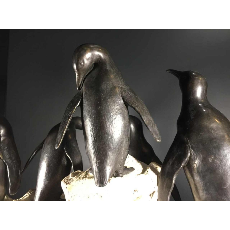 Sculpture animalière "Pingouins" Art Déco - régule & terre cuite - circa 1930