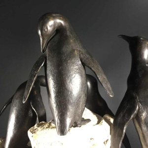 Sculpture animalière "Pingouins" Art Déco - régule & terre cuite - circa 1930