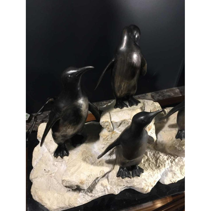 Animal sculpture "Penguins" Art Deco in metal and terracotta - circa 1930