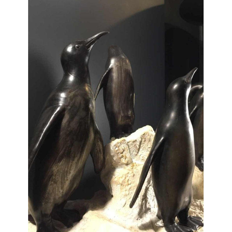 Animal sculpture "Penguins" Art Deco in metal and terracotta - circa 1930
