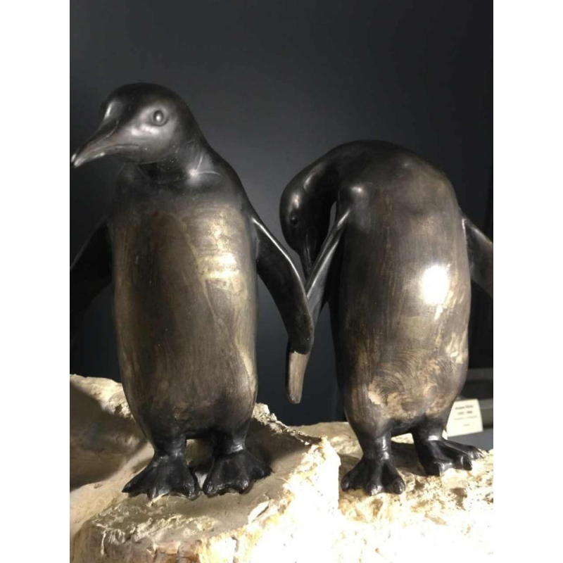 Animal sculpture "Penguins" Art Deco in metal and terracotta - circa 1930