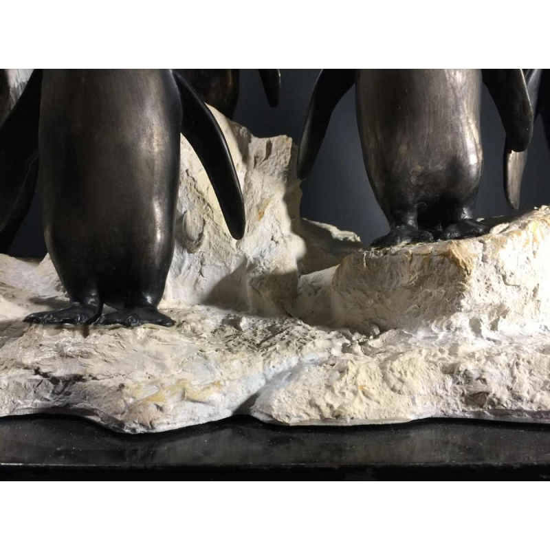 Animal sculpture "Penguins" Art Deco in metal and terracotta - circa 1930