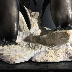 Animal sculpture "Penguins" Art Deco in metal and terracotta - circa 1930